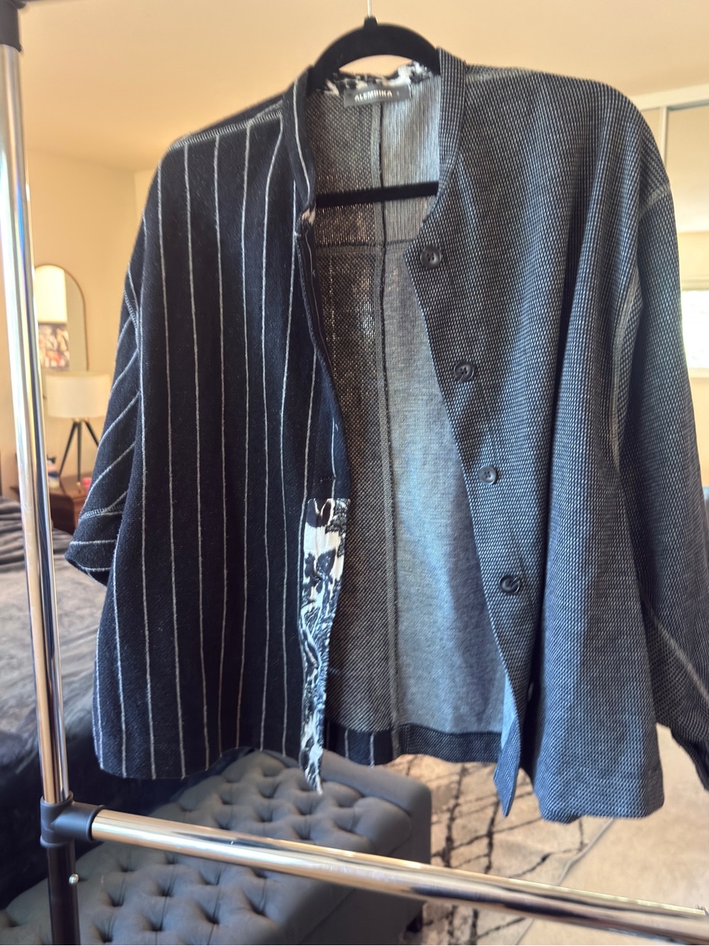 Alessandra Black & Charcoal Mixed-Panel Blazer